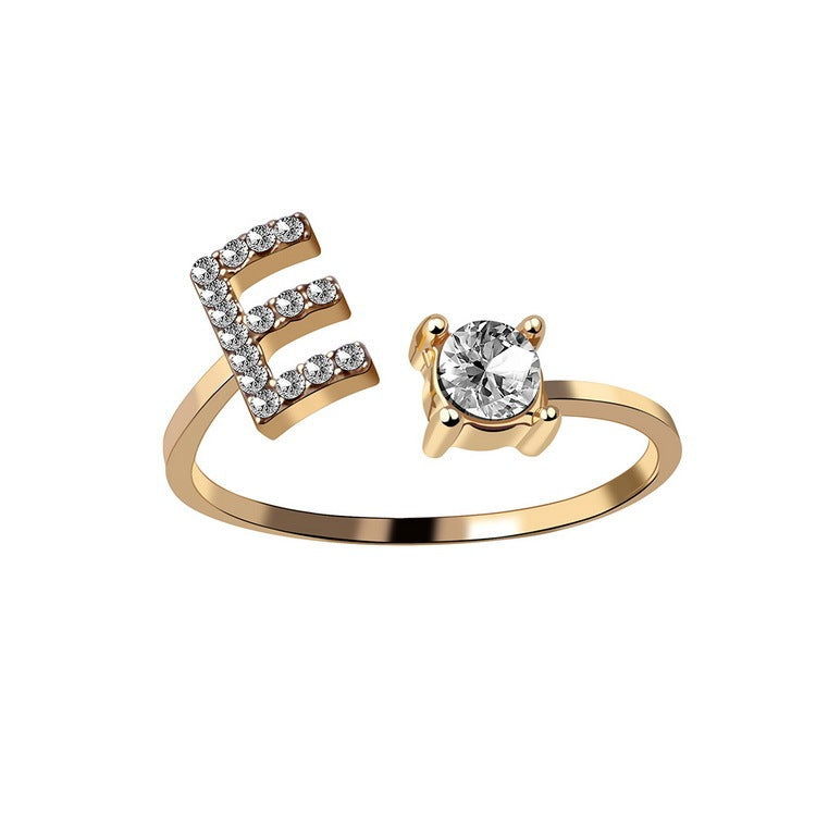 VesquoraDesign: Adjustable Initial Letter Ring – Simple & Elegant Women's Jewelry