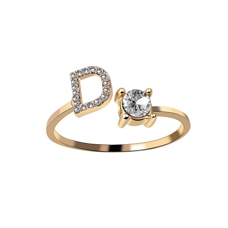 VesquoraDesign: Adjustable Initial Letter Ring – Simple & Elegant Women's Jewelry