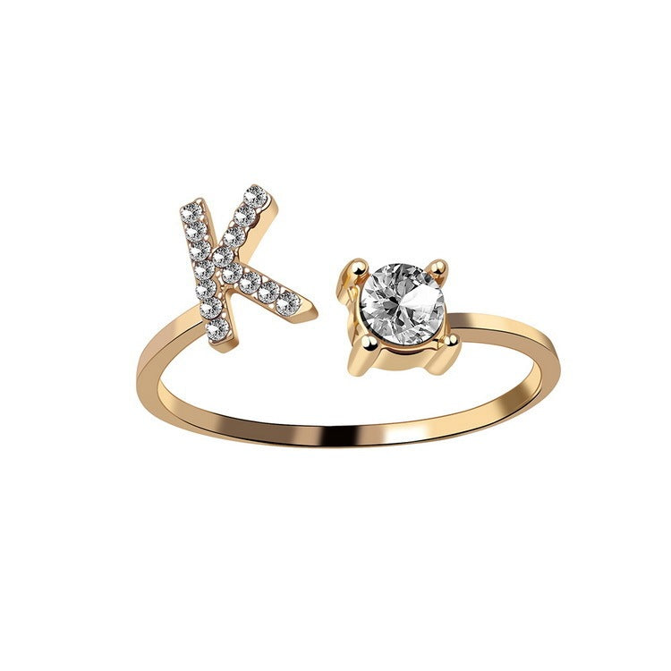 VesquoraDesign: Adjustable Initial Letter Ring – Simple & Elegant Women's Jewelry