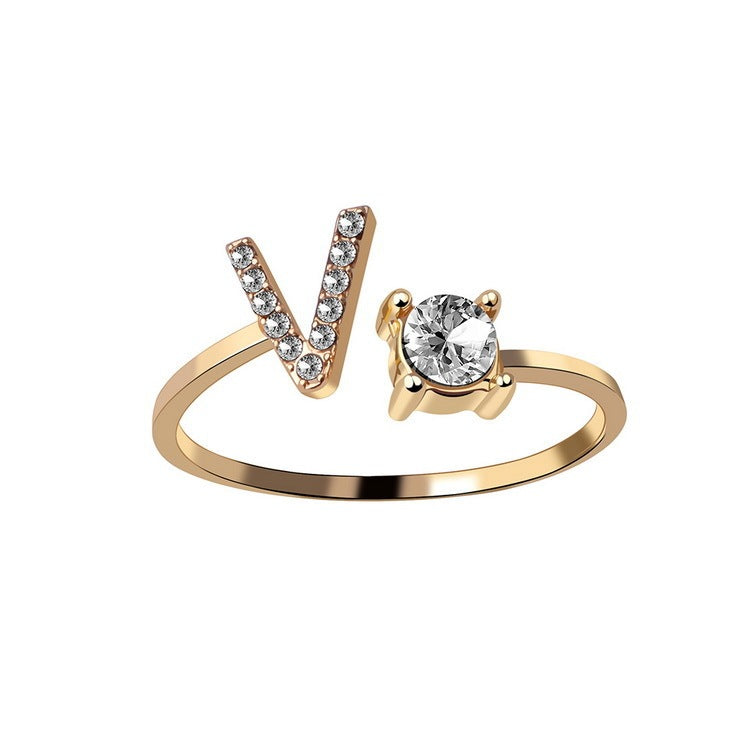 VesquoraDesign: Adjustable Initial Letter Ring – Simple & Elegant Women's Jewelry