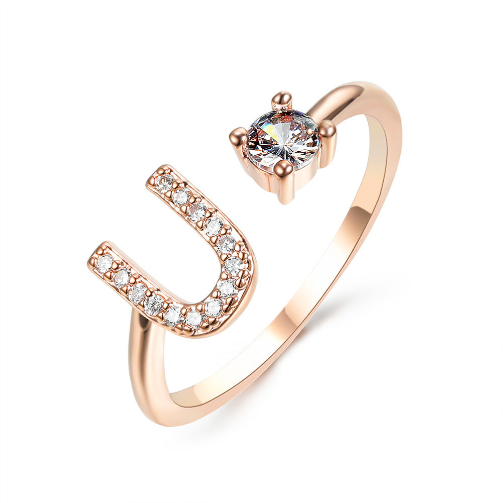 VesquoraDesign: Adjustable Initial Letter Ring – Simple & Elegant Women's Jewelry
