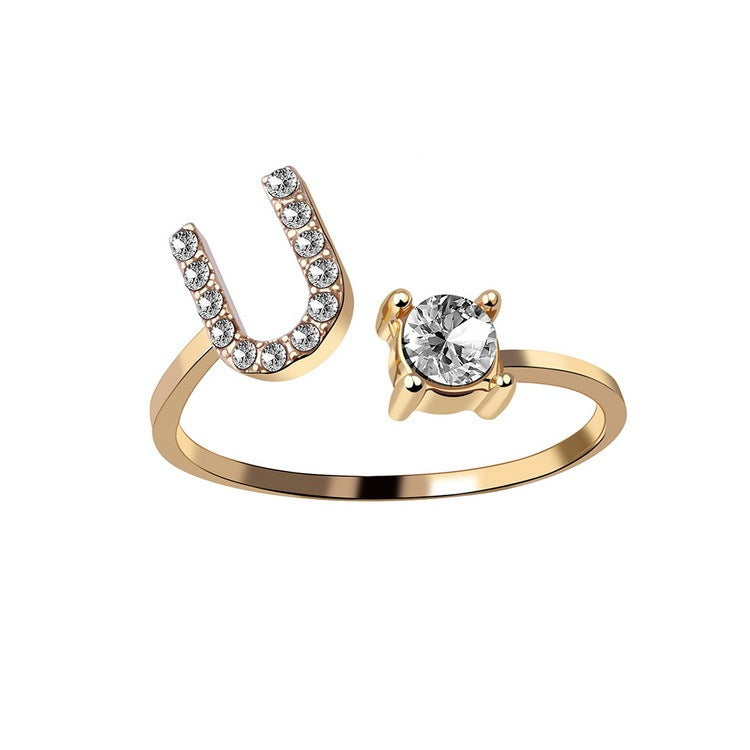 VesquoraDesign: Adjustable Initial Letter Ring – Simple & Elegant Women's Jewelry