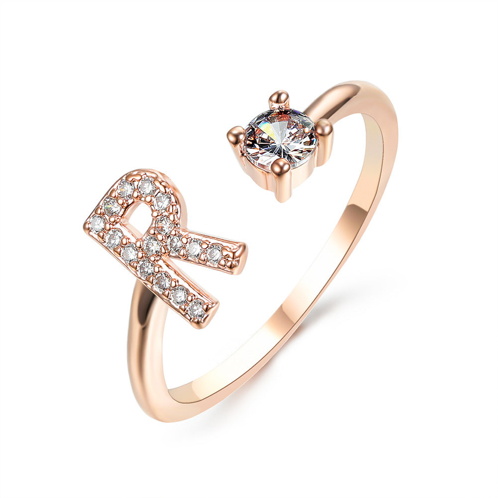 VesquoraDesign: Adjustable Initial Letter Ring – Simple & Elegant Women's Jewelry