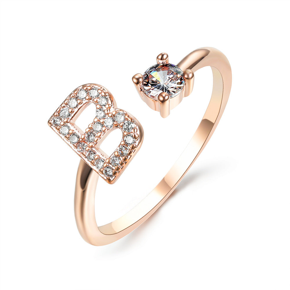 VesquoraDesign: Adjustable Initial Letter Ring – Simple & Elegant Women's Jewelry