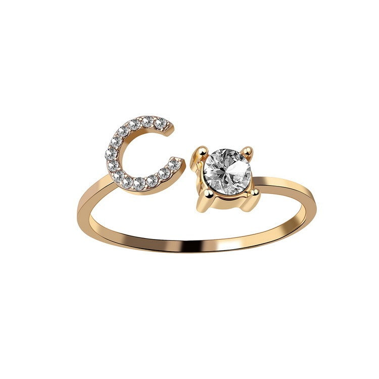 VesquoraDesign: Adjustable Initial Letter Ring – Simple & Elegant Women's Jewelry