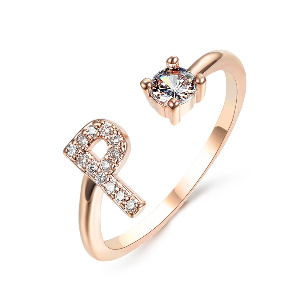 VesquoraDesign: Adjustable Initial Letter Ring – Simple & Elegant Women's Jewelry