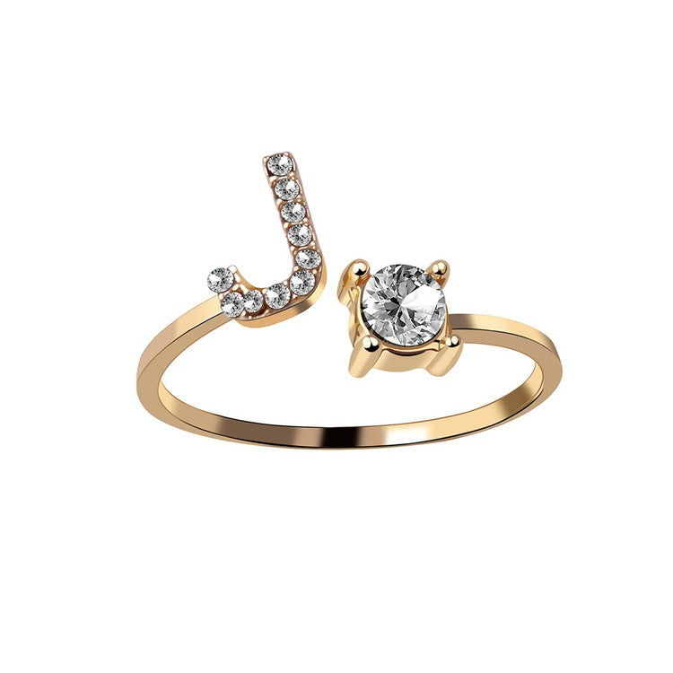 VesquoraDesign: Adjustable Initial Letter Ring – Simple & Elegant Women's Jewelry