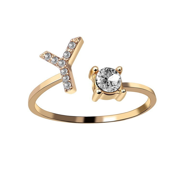 VesquoraDesign: Adjustable Initial Letter Ring – Simple & Elegant Women's Jewelry