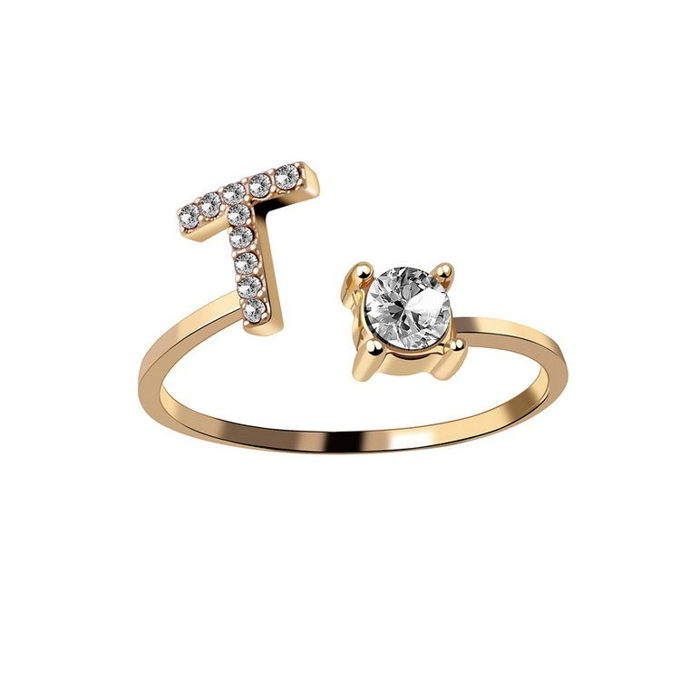 VesquoraDesign: Adjustable Initial Letter Ring – Simple & Elegant Women's Jewelry