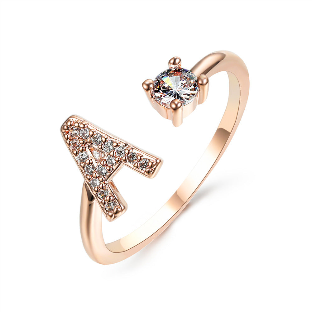 VesquoraDesign: Adjustable Initial Letter Ring – Simple & Elegant Women's Jewelry