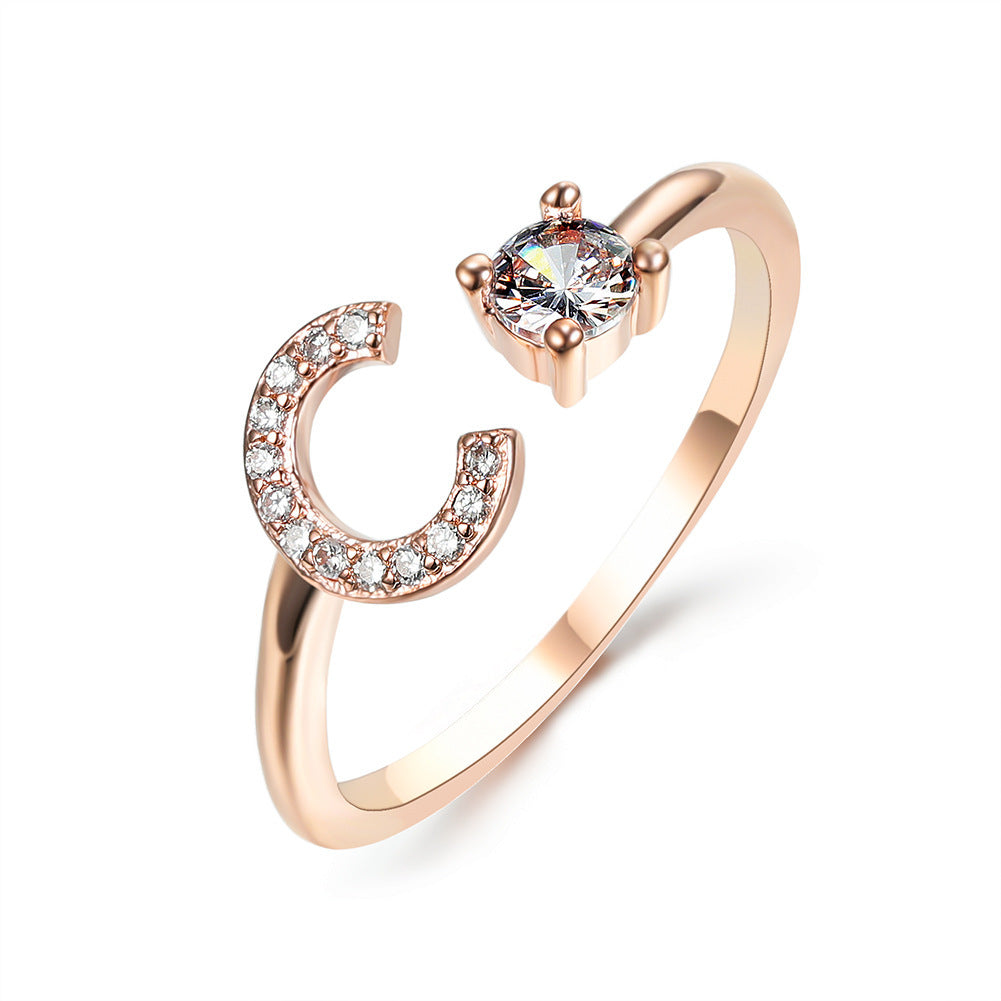 VesquoraDesign: Adjustable Initial Letter Ring – Simple & Elegant Women's Jewelry