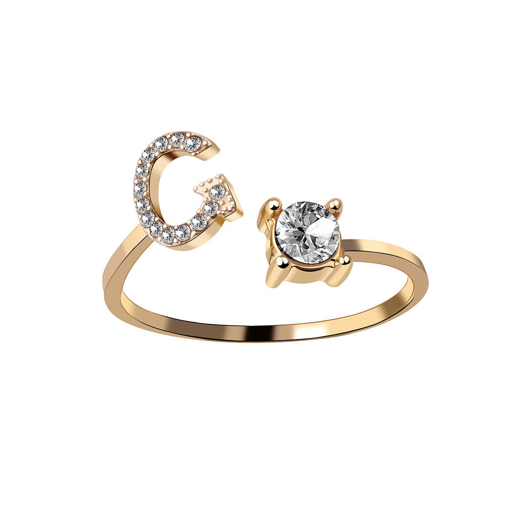 VesquoraDesign: Adjustable Initial Letter Ring – Simple & Elegant Women's Jewelry