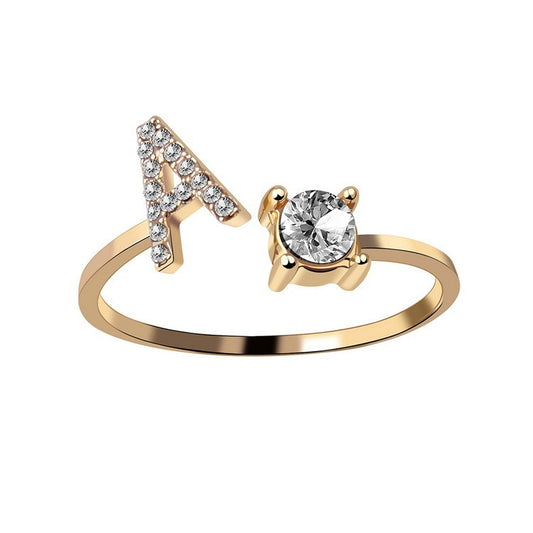 VesquoraDesign: Adjustable Initial Letter Ring – Simple & Elegant Women's Jewelry
